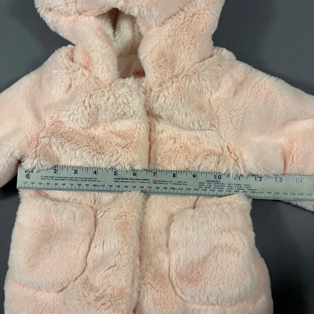 Cat & Jack Girls Peach Pink Faux Fur Hooded Jacket with Animal Ears Size 2T